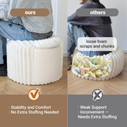 Round Footstool Bean Bag, Faux Fur Pouffe with Foam Chunk Filling, Pouf Ottoman Stuffed Round for Foot Rest, Dressing Table Stool, 38x50 cm Footstool for Couch and living room, White - thumbnail 3