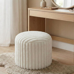 Round Footstool Bean Bag, Faux Fur Pouffe with Foam Chunk Filling, Pouf Ottoman Stuffed Round for Foot Rest, Dressing Table Stool, 38x50 cm Footstool for Couch and living room, White - thumbnail 2