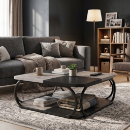 LANTINE Square Coffee Table for Living Room, 100 x 100 x 50 cm, Living Room Table, Wood, Industrial Coffee Table for Living Room, Black Rustic Grey - thumbnail 7