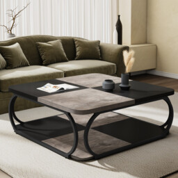 LANTINE Square Coffee Table for Living Room, 100 x 100 x 50 cm, Living Room Table, Wood, Industrial Coffee Table for Living Room, Black Rustic Grey - thumbnail 4