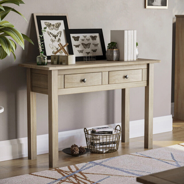 Vida Designs Console Table Panama 2 Drawers Solid Pine Oak Stain - image 1