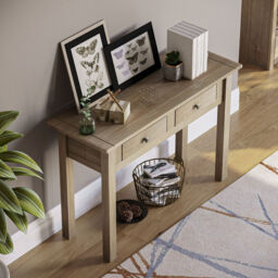 Vida Designs Console Table Panama 2 Drawers Solid Pine Oak Stain - thumbnail 2