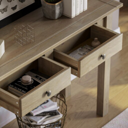Vida Designs Console Table Panama 2 Drawers Solid Pine Oak Stain - thumbnail 3