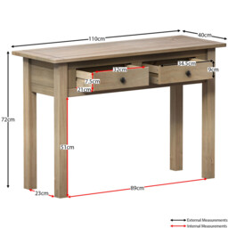 Vida Designs Console Table Panama 2 Drawers Solid Pine Oak Stain - thumbnail 6