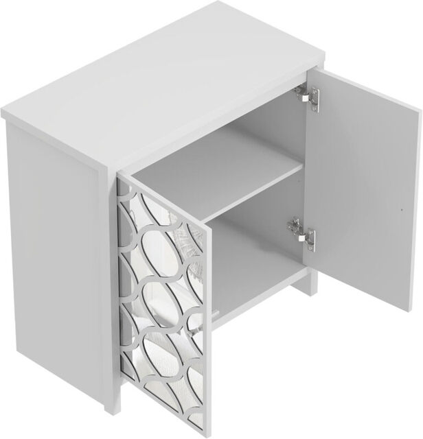 Galano Iris 2 Door Sideboard – Storage Cabinet for Living Room & Kitchen – Space Saving Side Unit with Arylic Mirror Doors, Modern Side Board Organizer - White - image 1