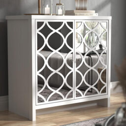 Galano Iris 2 Door Sideboard – Storage Cabinet for Living Room & Kitchen – Space Saving Side Unit with Arylic Mirror Doors, Modern Side Board Organizer - White - thumbnail 7