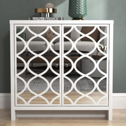 Galano Iris 2 Door Sideboard – Storage Cabinet for Living Room & Kitchen – Space Saving Side Unit with Arylic Mirror Doors, Modern Side Board Organizer - White - thumbnail 4