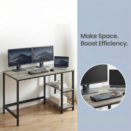 Ochama Office Desk, Computer Desk, 120 x 60 x 76 cm, Industrial Table for Study, Greige and Black - thumbnail 2
