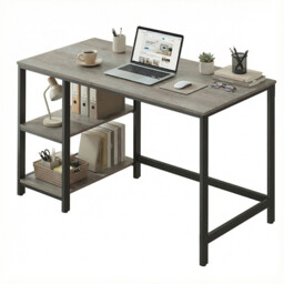 Ochama Office Desk, Computer Desk, 120 x 60 x 76 cm, Industrial Table for Study, Greige and Black - thumbnail 6