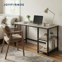 Ochama Office Desk, Computer Desk, 120 x 60 x 76 cm, Industrial Table for Study, Greige and Black - thumbnail 4