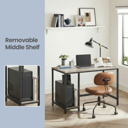 Ochama Office Desk, Computer Desk, 120 x 60 x 76 cm, Industrial Table for Study, Greige and Black - thumbnail 3