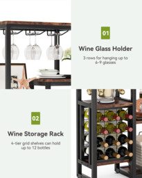 LANTINE Wine Rack, Freestanding Base, 5-Tier Wine Baker Rack with Glass Holder & Wine Storage, Industrial Wine Rack, Wine Bar Cabinet, for Bar, Kitchen, Dining Room (Rustic Brown, 1 Piece) - thumbnail 4