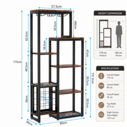 LANTINE Wine Rack, Freestanding Base, 5-Tier Wine Baker Rack with Glass Holder & Wine Storage, Industrial Wine Rack, Wine Bar Cabinet, for Bar, Kitchen, Dining Room (Rustic Brown, 1 Piece) - thumbnail 5
