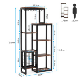 LANTINE Wine Rack, Freestanding Base, 5-Tier Wine Baker Rack with Glass Holder & Wine Storage, Industrial Wine Rack, Wine Bar Cabinet, for Bar, Kitchen, Dining Room (Rustic Brown, 1 Piece) - thumbnail 3