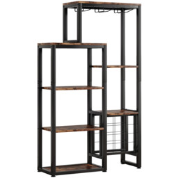 LANTINE Wine Rack, Freestanding Base, 5-Tier Wine Baker Rack with Glass Holder & Wine Storage, Industrial Wine Rack, Wine Bar Cabinet, for Bar, Kitchen, Dining Room (Rustic Brown, 1 Piece) - thumbnail 2