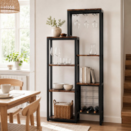 LANTINE Wine Rack, Freestanding Base, 5-Tier Wine Baker Rack with Glass Holder & Wine Storage, Industrial Wine Rack, Wine Bar Cabinet, for Bar, Kitchen, Dining Room (Rustic Brown, 1 Piece) - thumbnail 6