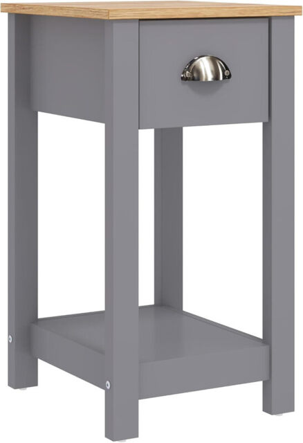 Galano Lilly Bedside Table - Slim Side Table with Storage, Organizer and Cabinet for Bedroom, Hallway or Entryway – Cool Grey/Beaufort Oak - image 1