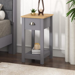 Galano Lilly Bedside Table - Slim Side Table with Storage, Organizer and Cabinet for Bedroom, Hallway or Entryway – Cool Grey/Beaufort Oak - thumbnail 5