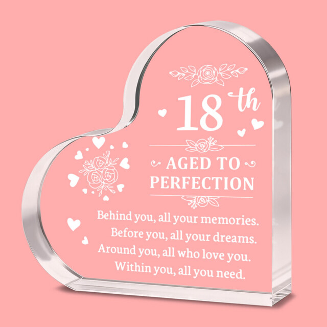 "Alphynix 1pc 18th Birthday Crystal Heart, ""AGED TO PERFECTION"" Keepsake with Full Blessing Poem, Memorial Gift for 18th Birthday Celebration" - image 1
