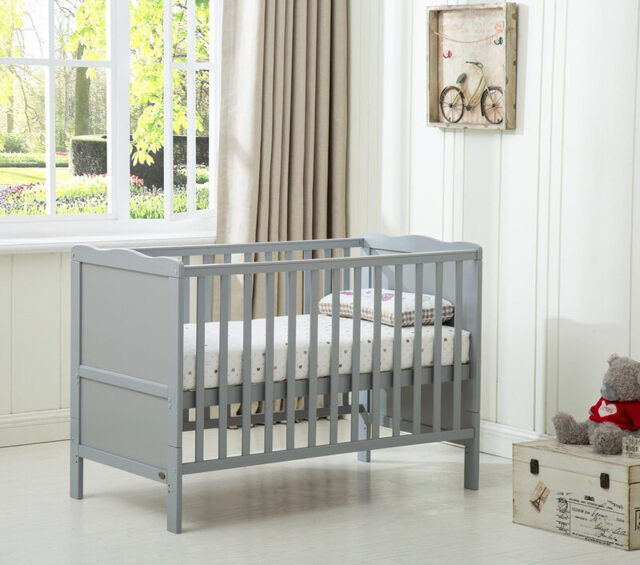 MCC Direct Wooden Cot and Toddler Bed, Premier Aloe Vera Water Repellent Mattress, Grey - Orlando