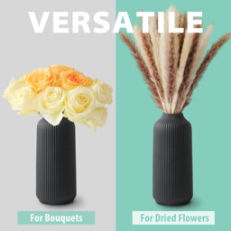 1Pc 8.26in/21cm Ceramic Vase with Rills - for Pampas Grass as Boho Decor, Small Vase Black Matt Flowers, Home Decor for Fresh Flowers, Dry Flowers, Dining Table, Office - thumbnail 3