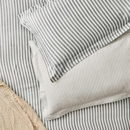 Yard Pillowcase Pair Hebden Stripe Reversible 100% Cotton Grey - thumbnail 1