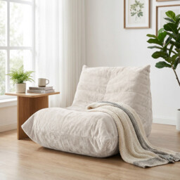 URBAN MEUBLE Luxury Silver Thread Chenille Bean Bag Lazy Sofa Beige 90x100x80cm - thumbnail 5