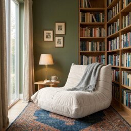 URBAN MEUBLE Luxury Silver Thread Chenille Bean Bag Lazy Sofa Beige 90x100x80cm - thumbnail 2