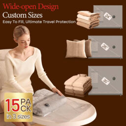 HOMOH Vacuum Bags for Clothes with Wireless Vacuum Pump, Pack of 15 (5 x 40 x 50 cm, 5 x 40 x 60 cm, 5 x 50 x 60 cm), Reusable Vacuum Bags for Travel, Duvets, Moving, Bed Linen - thumbnail 7