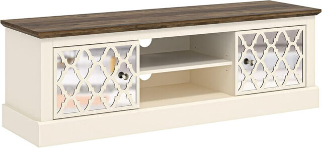 "Galano Sufly 2-Door TV Unit – Entertainment Centre for TVs up to 55"" – Storage Cabinet and Media Console for Living Room – Ivory/Oak Finish" - image 1