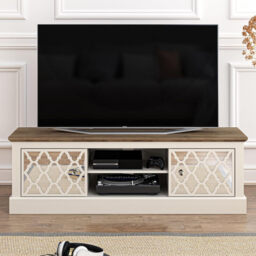 "Galano Sufly 2-Door TV Unit – Entertainment Centre for TVs up to 55"" – Storage Cabinet and Media Console for Living Room – Ivory/Oak Finish" - thumbnail 2