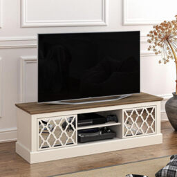 "Galano Sufly 2-Door TV Unit – Entertainment Centre for TVs up to 55"" – Storage Cabinet and Media Console for Living Room – Ivory/Oak Finish" - thumbnail 5