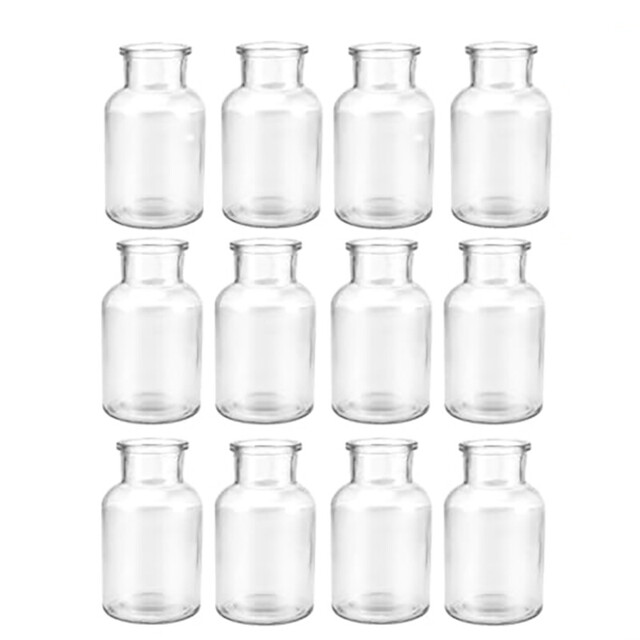 12pcs/10.5cm 4.1in Small Glass Vases, Pack of 12 Mini Glass Vases, 125ml Small Bottles with Jute Cord, Flower Vase, Table Vases, for Table, Decoration, Centrepieces, Home, Birthdays, Festivals - image 1