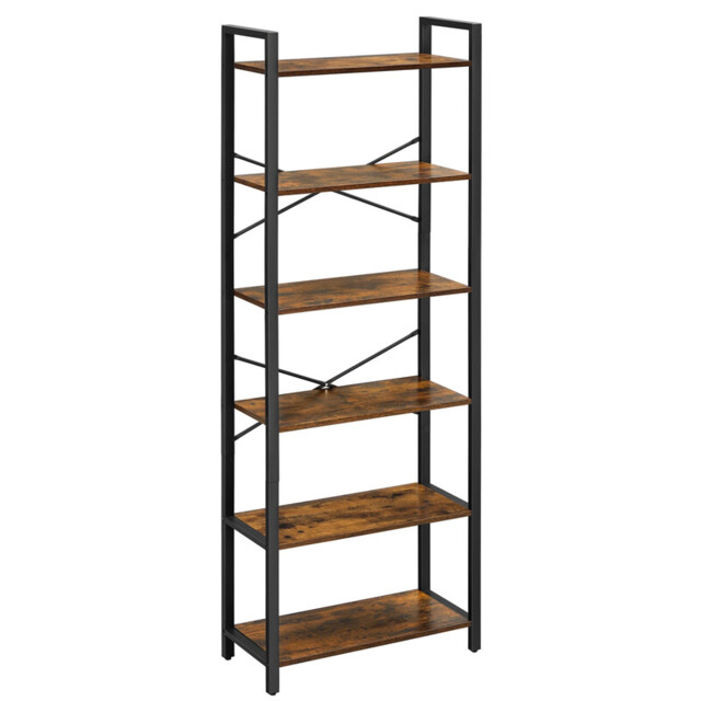 Ochama 6-Tier Bookshelf, Bookcase, Shelving Unit, for Office, Study, Living Room, Bedroom, 30 x 66 x 186 cm, Industrial, Greige and Black - image 1
