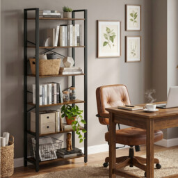 Ochama  6-Tier Bookshelf, Bookcase, Shelving Unit, for Office, Study, Living Room, Bedroom, 30 x 66 x 186 cm, Industrial, Greige and Black - thumbnail 4
