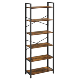 Ochama  6-Tier Bookshelf, Bookcase, Shelving Unit, for Office, Study, Living Room, Bedroom, 30 x 66 x 186 cm, Industrial, Greige and Black - thumbnail 1