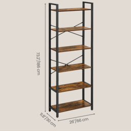 Ochama  6-Tier Bookshelf, Bookcase, Shelving Unit, for Office, Study, Living Room, Bedroom, 30 x 66 x 186 cm, Industrial, Greige and Black - thumbnail 6