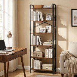 Ochama  6-Tier Bookshelf, Bookcase, Shelving Unit, for Office, Study, Living Room, Bedroom, 30 x 66 x 186 cm, Industrial, Greige and Black - thumbnail 3