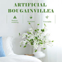 5PCS 29.52in/74.98cm Bougainvillea Artificial Flowers Fake Bougainvillea Branches Faux Flowers Vines for Home，Garden，Wedding，Party，Indoor and Outdoor，Floral Arrangement and DIY Decor(white) - thumbnail 2