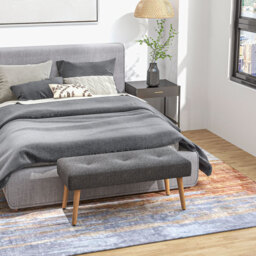 HOMCOM Nordic-style gray and natural wood storage ottoman - thumbnail 2