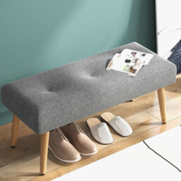 HOMCOM Nordic-style gray and natural wood storage ottoman - thumbnail 5
