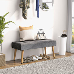 HOMCOM Nordic-style gray and natural wood storage ottoman - thumbnail 4