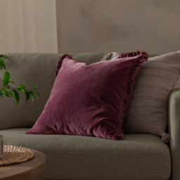 Yard Cushion Bertie Washed Cotton Velvet Square Burnt Red 45x45cm - thumbnail 1