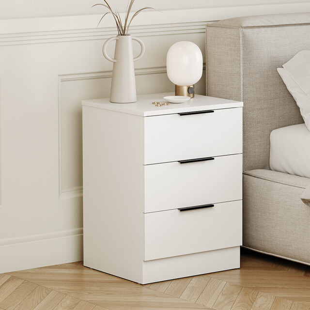 Vida Designs Bedside Table Trega 3 Drawers White - image 1