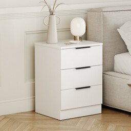 Vida Designs Bedside Table Trega 3 Drawers White - thumbnail 1