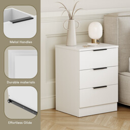 Vida Designs Bedside Table Trega 3 Drawers White - thumbnail 2