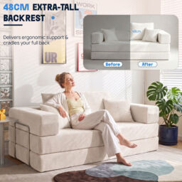YINIX Compressed Convertible Sleeper Sofa, 62/78-inch Folding Floor Couch, 4-in-1 Memory Foam Futon with Back Support Pillows and Track Arms, Living Room Use Cream White 160cm - thumbnail 5