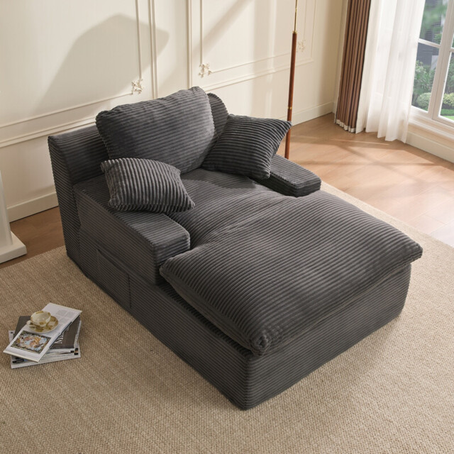 160 cm Chaise Lounge Chair, Boneless Couch, Set of Sofabed Floor Lounge Sofa with Movable Pillows & Side Pockets, Cloud Couch with Armrests for Living Room, No Assembly Required, Grey - image 1