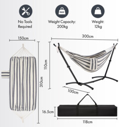 Vonhaus Ibiza 2 Person Cotton Hammock with Stand - thumbnail 6