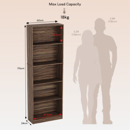 Vida Designs Bookcase Cambridge 5 Shelves Walnut Extra Large - thumbnail 6